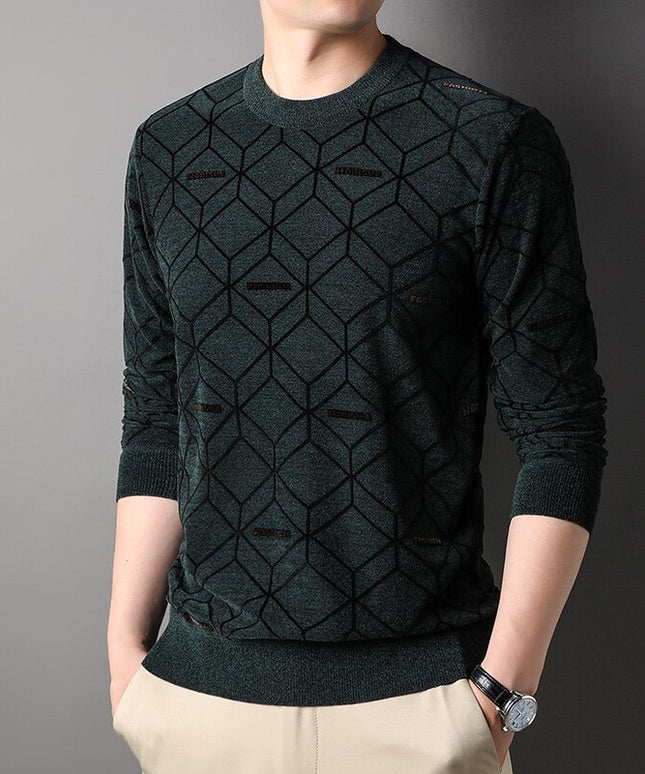 Męski klasyczny sweter z dekoltem w łódkę we wzory