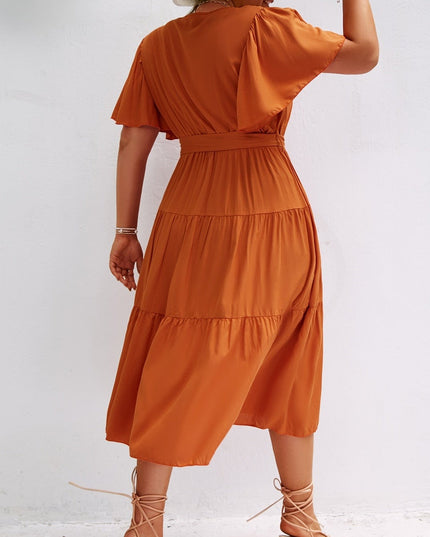 Sukienka plus size midi letnia z kopertowym dekoltem