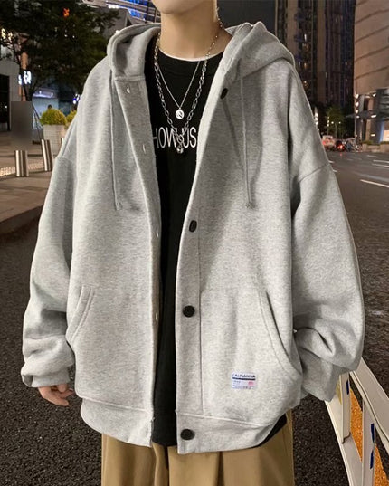 Męska bluza z kapturem zapinana na guziki