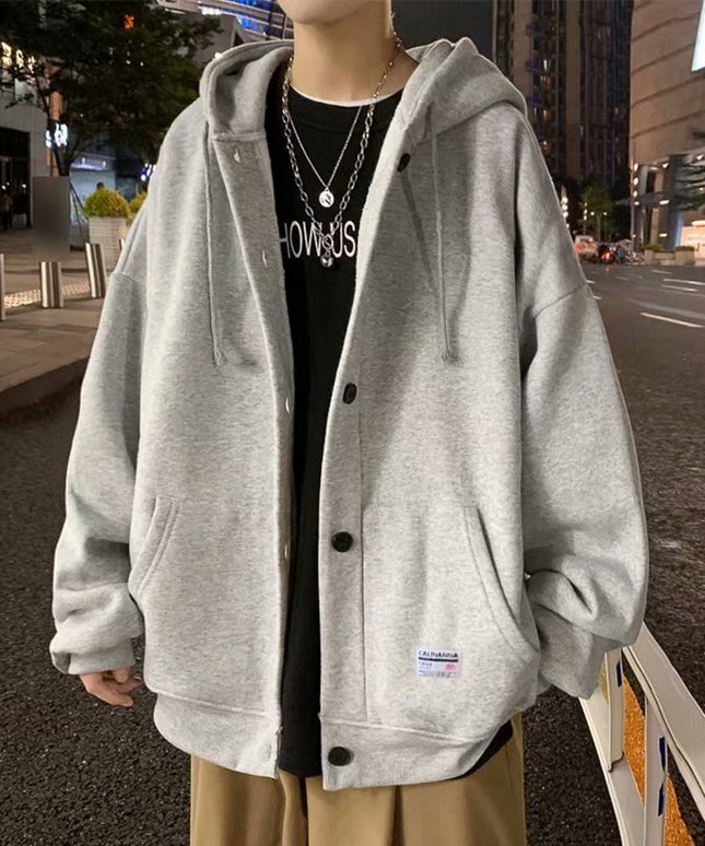 Męska bluza z kapturem zapinana na guziki