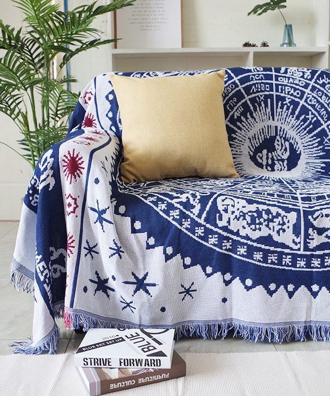 Dwustronny ozdobny pled ze znakami zodiaku