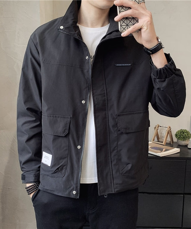 Męska kurtka przejściowa klasyczna luźna ze stójką