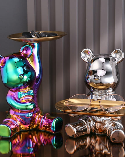 Figurka funkcjonalna miś z tacą z funkcją skarbonki