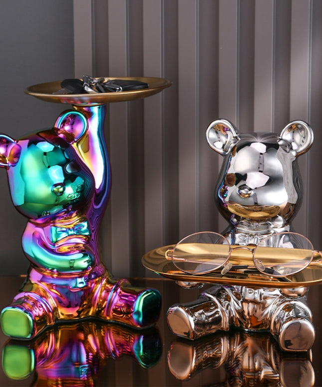 Figurka funkcjonalna miś z tacą z funkcją skarbonki