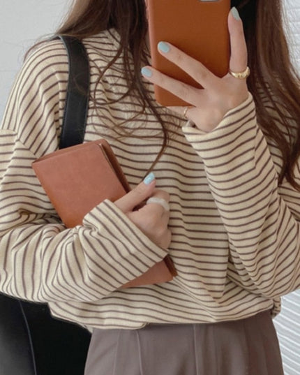 Damska koszulka z długim rękawem oversize w paski