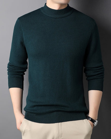 Męski sweter typu golf z gładkiej dzianiny o klasycznym kroju