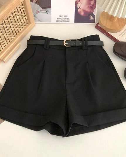 Damskie szorty eleganckie z podwijanymi nogawkami i paskiem