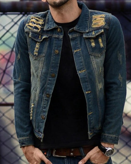 Męska kurtka jeansowa klasyczna z przetarciami