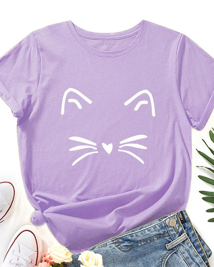 Damski T-shirt klasyczny z nadrukiem z motywem kotka