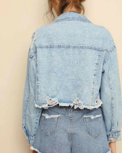 Damska kurtka jeansowa oversize z przetarciami