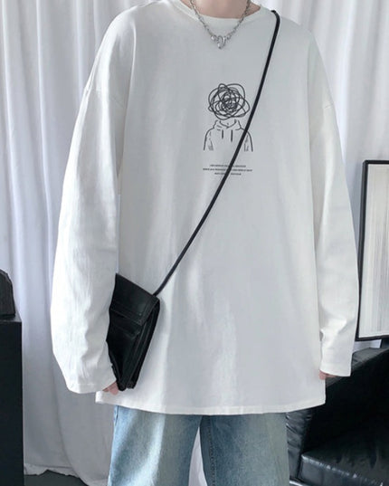 Męska koszulka z długim rękawem o luźnym kroju z nadrukiem