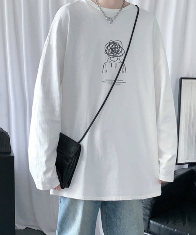 Męska koszulka z długim rękawem o luźnym kroju z nadrukiem