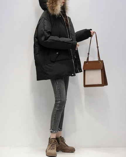 Damska kurtka zimowa z futrzanym kapturem