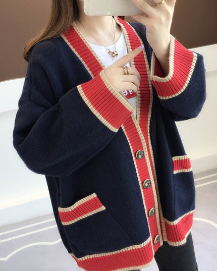 Damski sweter typu kardigan dwukolorowy