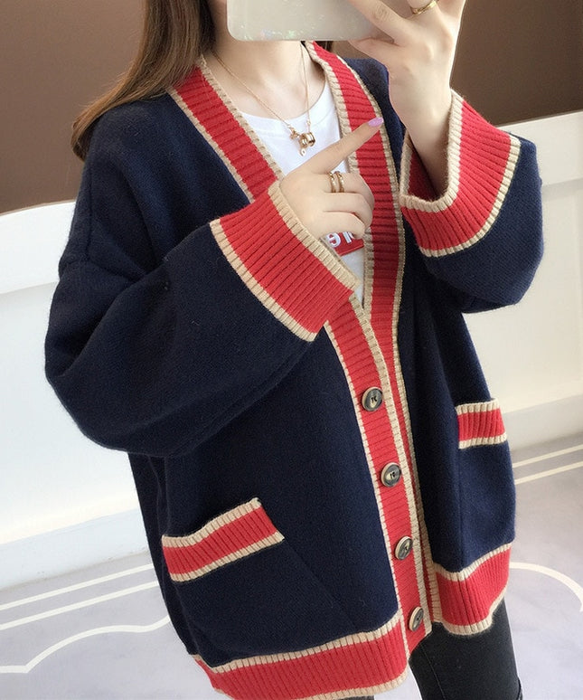 Damski sweter typu kardigan dwukolorowy