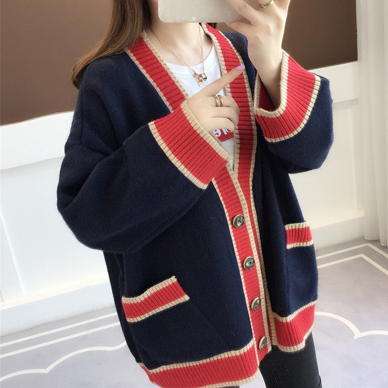 Damski sweter typu kardigan dwukolorowy