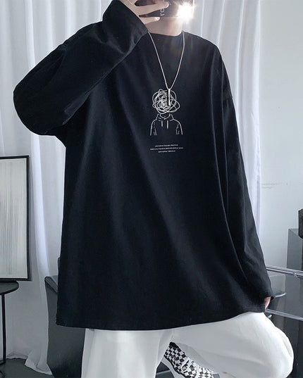 Męska koszulka z długim rękawem o luźnym kroju z nadrukiem