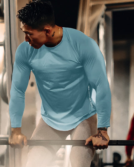 Męska koszulka z długim rękawem sportowa z paskiem na plecach