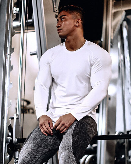 Męska koszulka z długim rękawem sportowa z paskiem na plecach