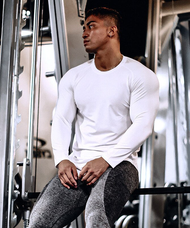 Męska koszulka z długim rękawem sportowa z paskiem na plecach