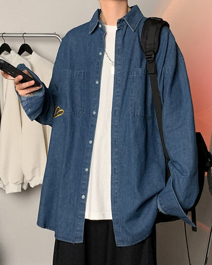 Męska kurtka jeansowa luźna z haftem