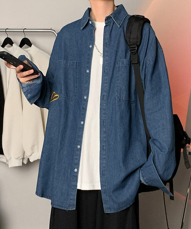 Męska kurtka jeansowa luźna z haftem