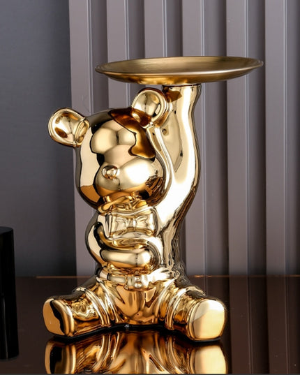 Figurka funkcjonalna miś z tacą z funkcją skarbonki