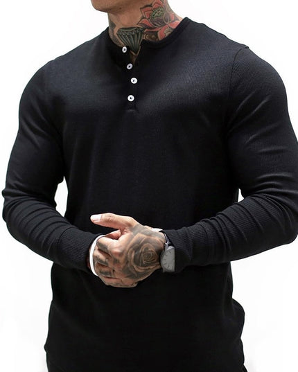 Męska koszulka z długim rękawem dopasowana z guzikami