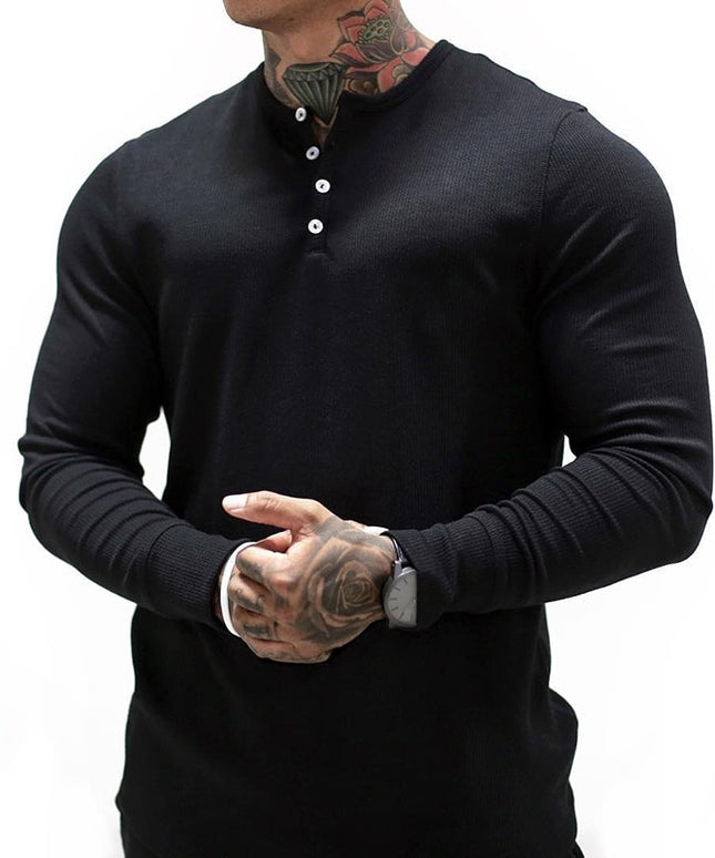 Męska koszulka z długim rękawem dopasowana z guzikami