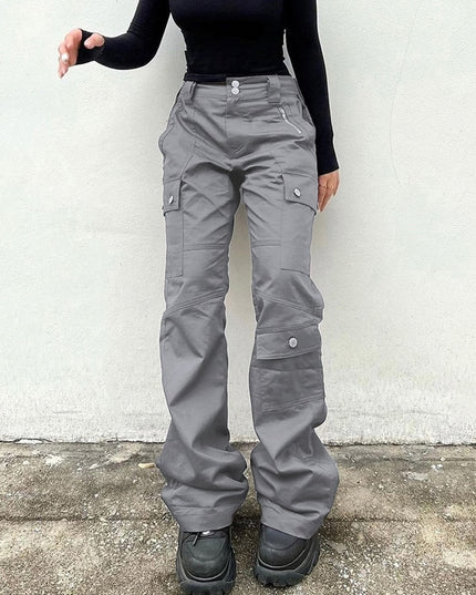 Damskie spodnie cargo z szerokimi nogawkami i kieszeniami