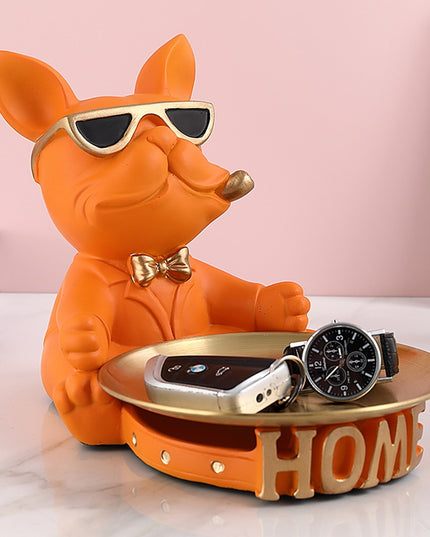 Figurka funkcjonalna buldog francuski ze złotą tacą