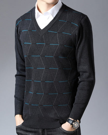 Męski sweter z dekoltem w serek we wzorki