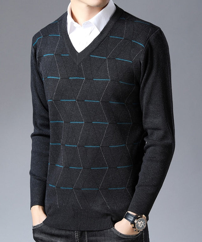 Męski sweter z dekoltem w serek we wzorki