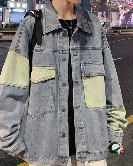 Męska kurtka jeansowa oversize z kontrastowymi wstawkami