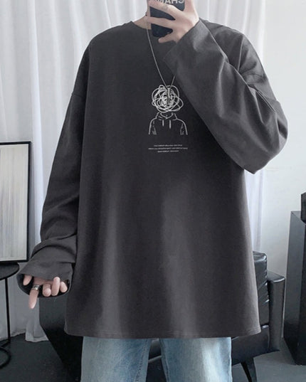 Męska koszulka z długim rękawem o luźnym kroju z nadrukiem