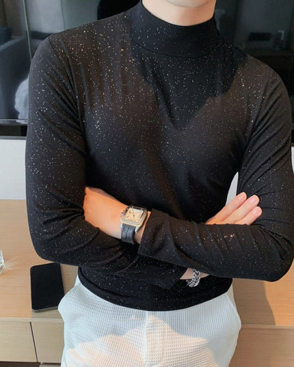 Męska koszulka z długim rękawem dopasowana z golfem