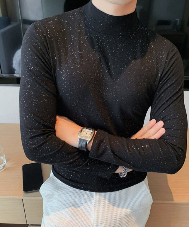 Męska koszulka z długim rękawem dopasowana z golfem