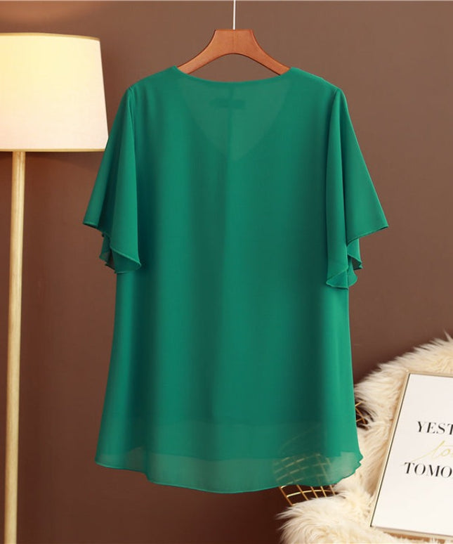 Damski T-shirt elegancki ze zwiewnego materiału