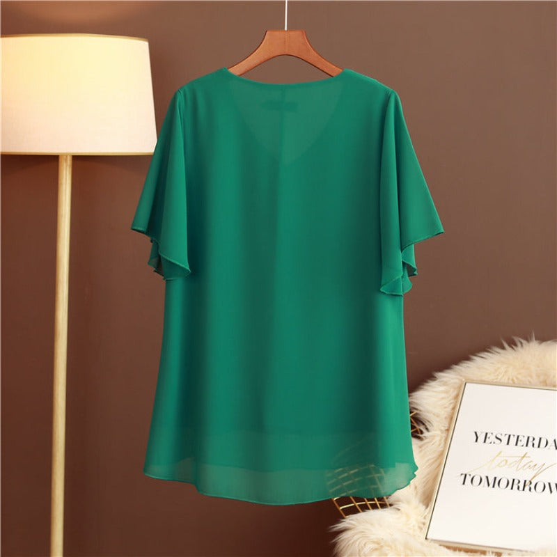 Damski T-shirt elegancki ze zwiewnego materiału