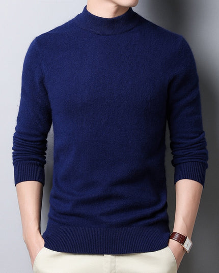 Męski sweter typu golf z gładkiej dzianiny o klasycznym kroju