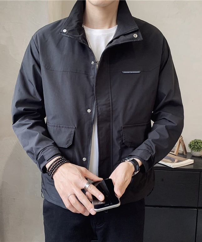 Męska kurtka przejściowa klasyczna luźna ze stójką