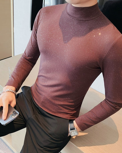 Męska koszulka z długim rękawem dopasowana z golfem