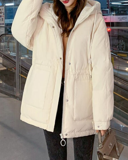 Damska kurtka zimowa taliowana z kapturem