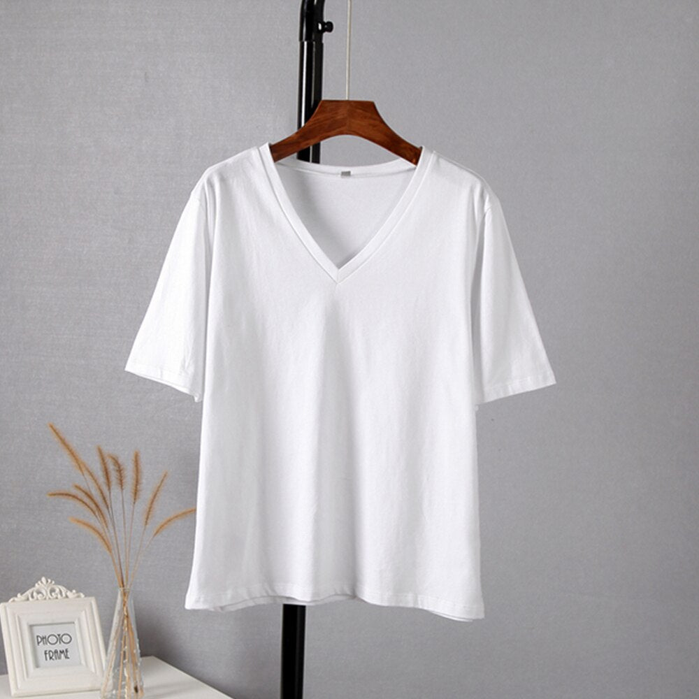 Damski T-shirt z dekoltem w serek