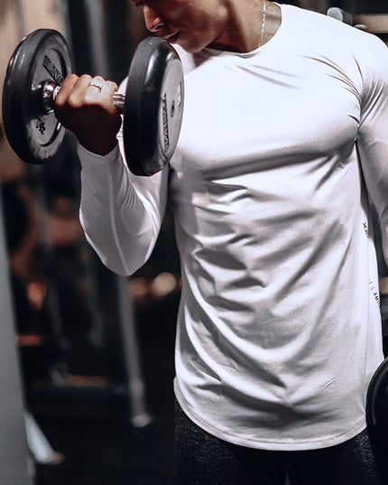 Męska koszulka z długim rękawem sportowa z paskiem na plecach