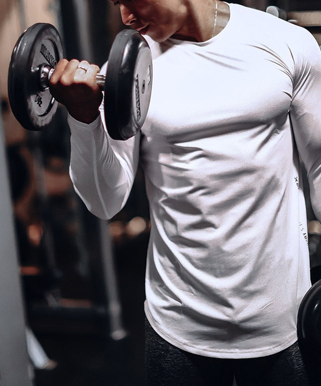 Męska koszulka z długim rękawem sportowa z paskiem na plecach