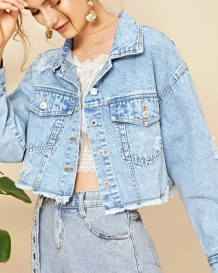 Damska kurtka jeansowa oversize z przetarciami
