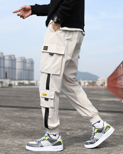 Męskie spodnie cargo z ozdobną lamówką