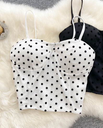 Damski gorsetowy top na ramiączkach w grochy