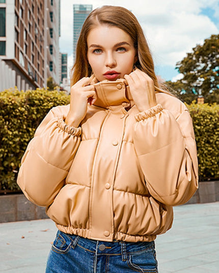 Damska kurtka zimowa z materiału imitującego skórę